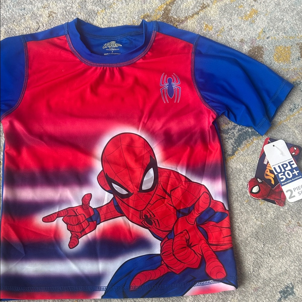 Marvel Red & Blue Spider-Man Graphic Swim Top
